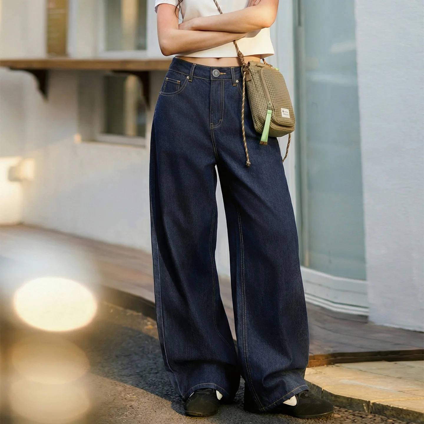 

Maden Women's Lightweight Wide Leg Pants Straight Loose High Waist Casual Zipper Solid Trousers for Spring Summer