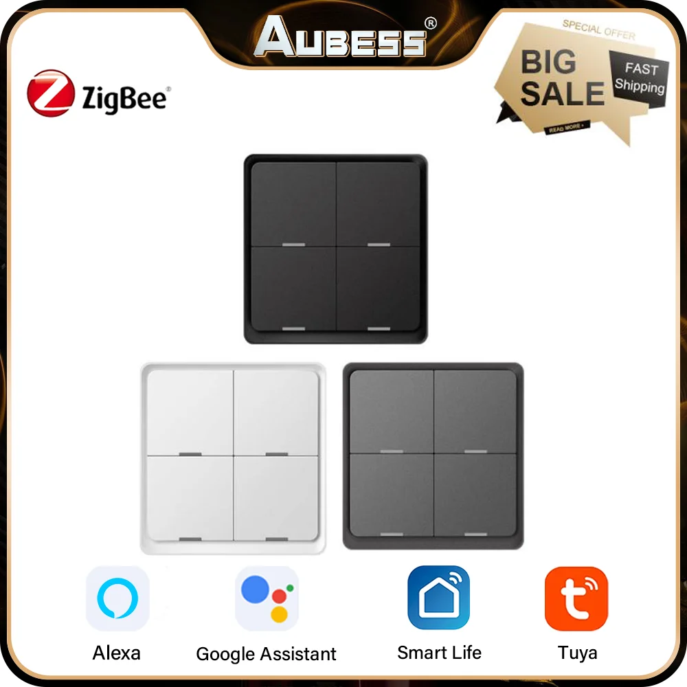 

Tuya ZigBee 4Gang Wireless Smart Switch 12Scene One-key Linkage Wall Push Button Panel Switches APP Remote Control Via SmartLife