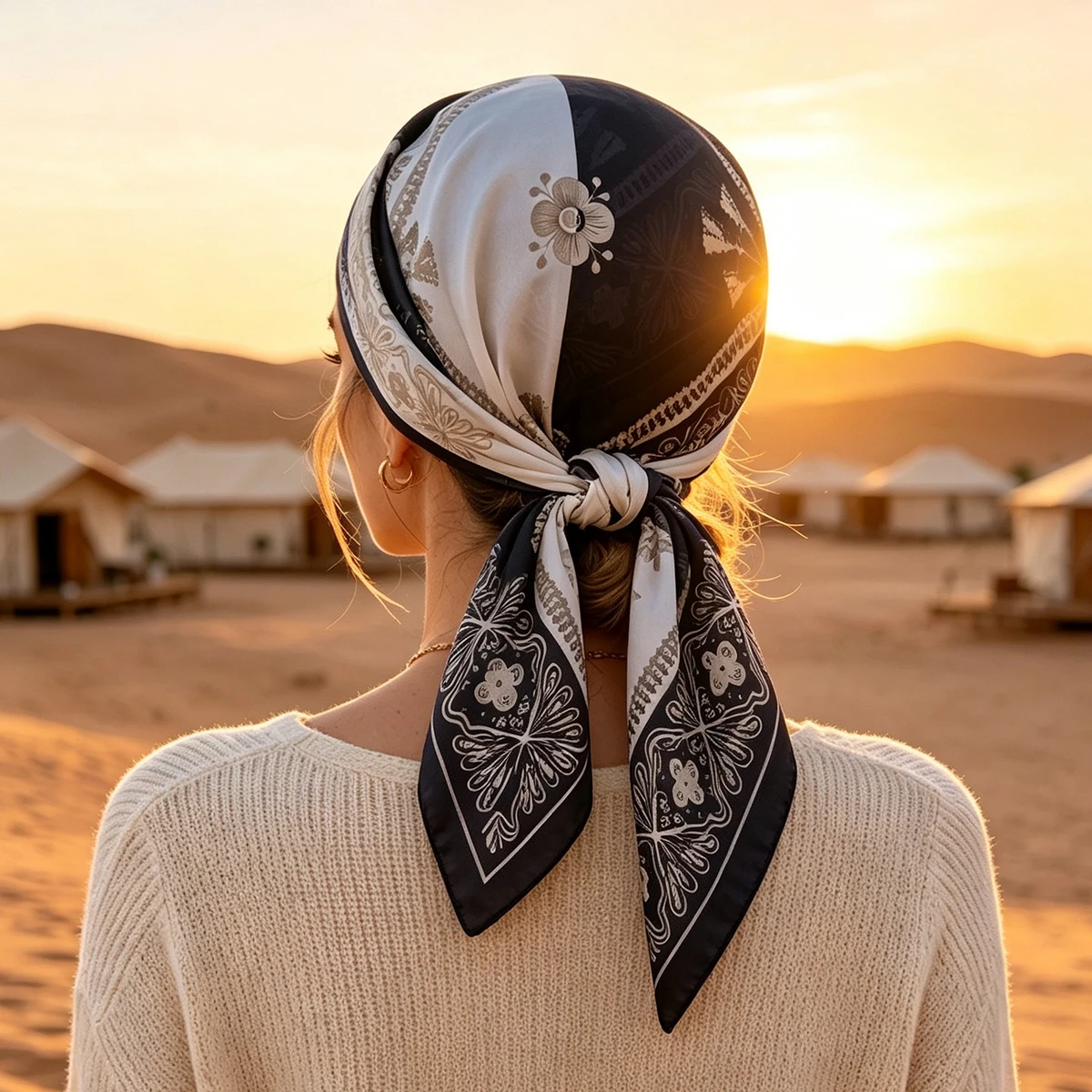 2026 Luxury Printed Square Scarf for Women Fashionable Bandanas Hijab Imitation Silk Neckerchief Elegant Shawl Wrap Stylish Acce