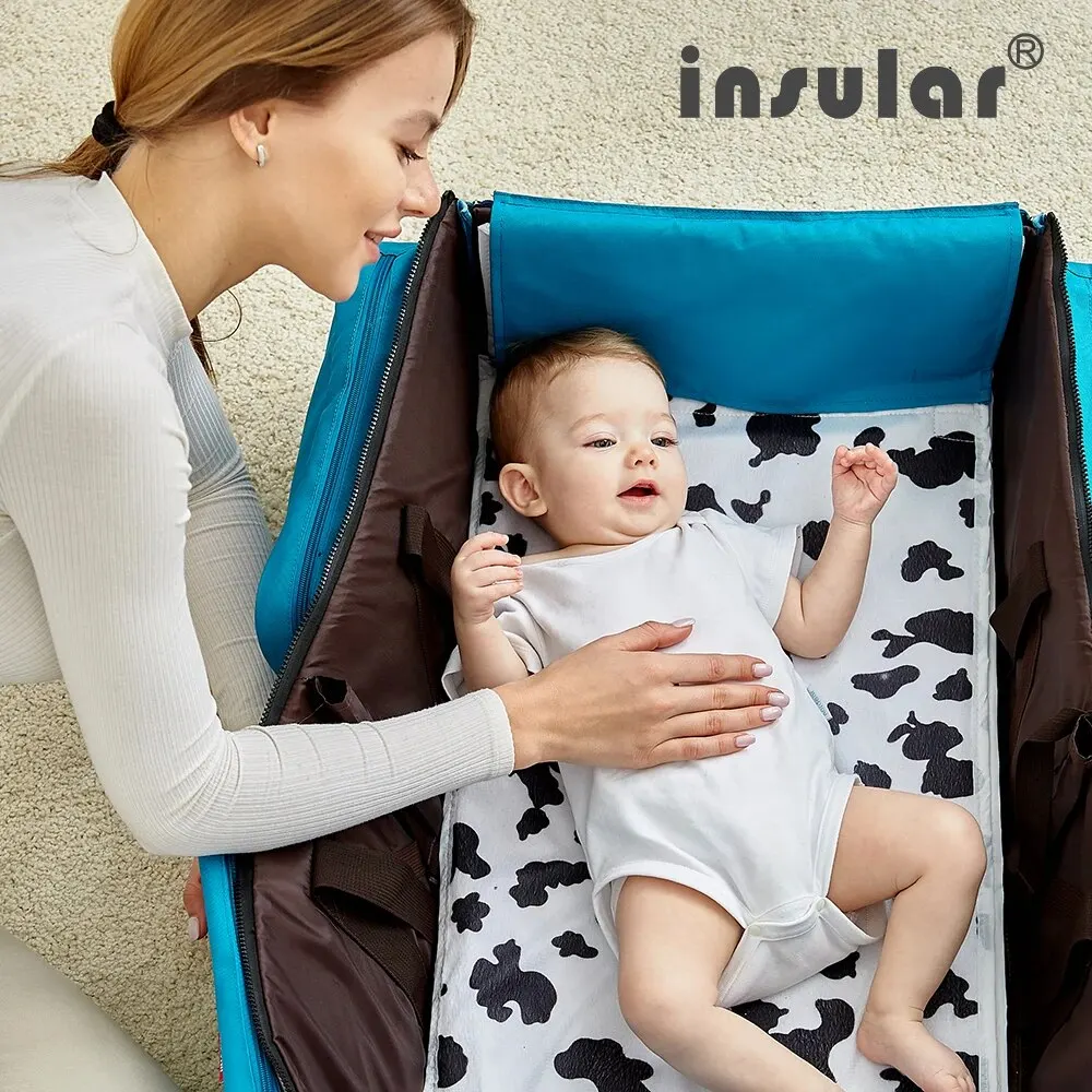 INSULAR Multifunctional Diaper Bag Backpack With Foldable Baby Bed Portable Newborn Travel Mommy Nappy Changing Bag