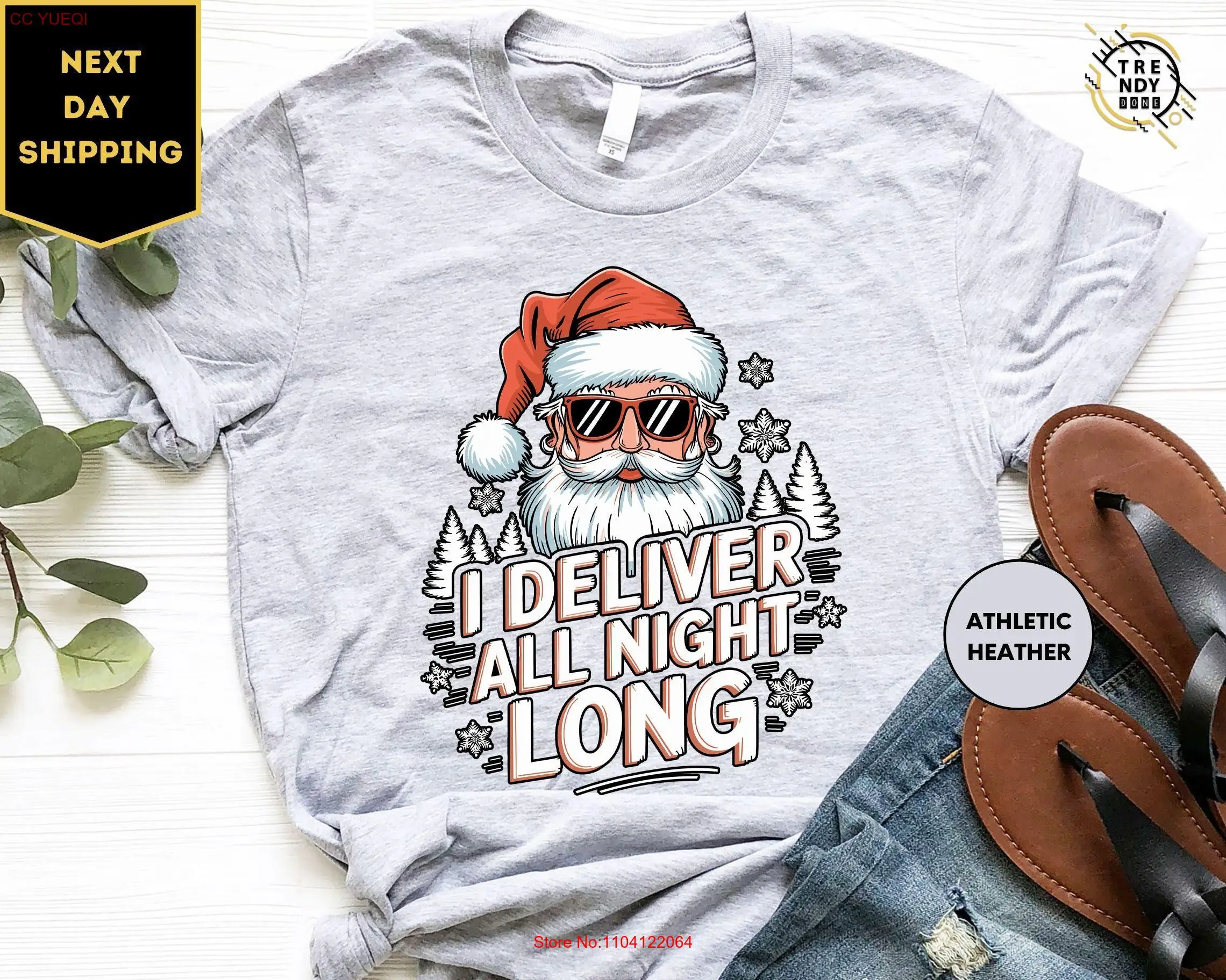 Funny Santa T Shirt I Deliver All Night Long Christmas Holiday Festive for Her long or short sleeves