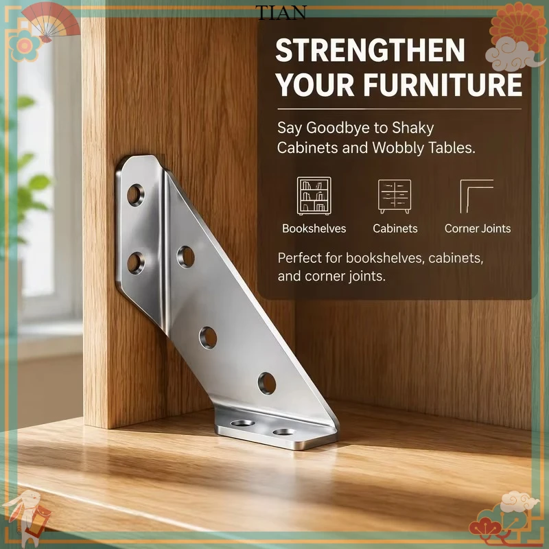 TIAN   Stainless Steel 3‑Sided Corner Bracket Set, Furniture Support W/ Screws for Bed Cabinet Table Chair Reinforcement