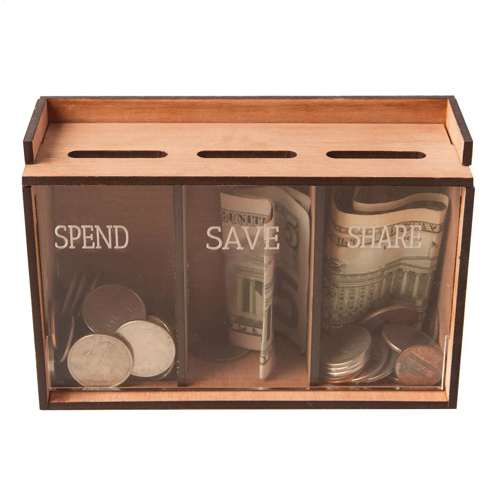بنك المال للبالغين، 3 مقصورات خشبية قابلة للإزالة، منظم تخزين الأموال لتوفير العملات المعدنية لتزيين المنزل #2