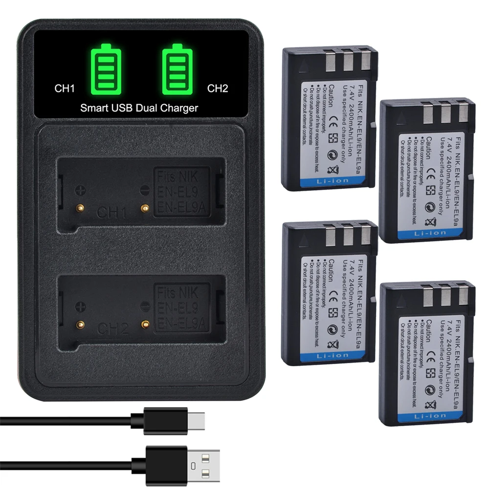 2400mAh EN EL9 EN EL9A EN-EL9 EL9A ENEL9 Batteries + LED Charger MH-23 for Nikon D40 D40X D60 D3000 D5000 Digital Camera battery