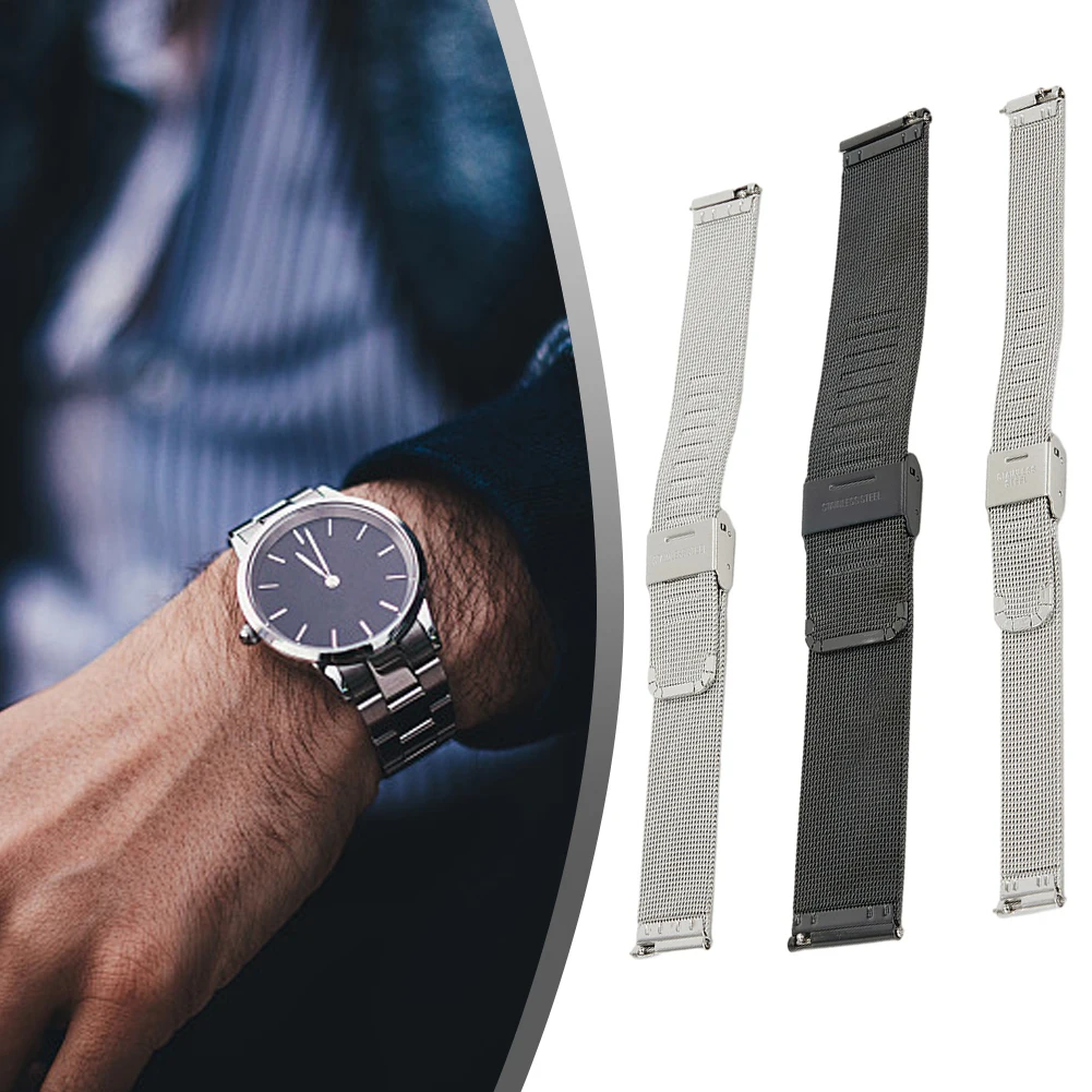 12-22mm Universally Milanese Watchband Quick Release Watch Band Mesh Stainless Steel Strap Wrist Belt Bracelet Black