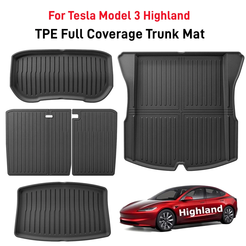 For Tesla Model 3 Highland 2024 Front Rear Trunk Mats TPE All-Weather Cargo Liner Anti Dirty Mat Seat Backrest Protective Pads