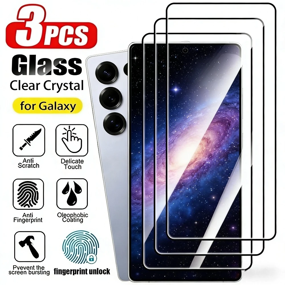 3Pcs Full Cover Screen Protector for Samsung Galaxy S26 S25 S24 S23 Ultra S22 S21 Plus S26 S25 Edge Anti-Scratch Tempered Glass