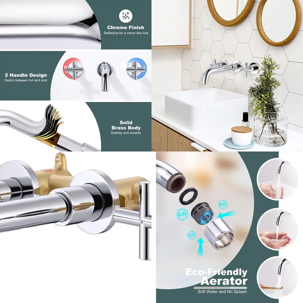 

Chrome Finish Dual Handle Wall-Mounted Bathroom Sink Faucet with Included Rough-In Valve