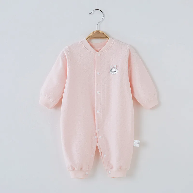 

2024 881502 Four season fashion pure cotton round neck button long sleeved jumpsuit for infants and young children