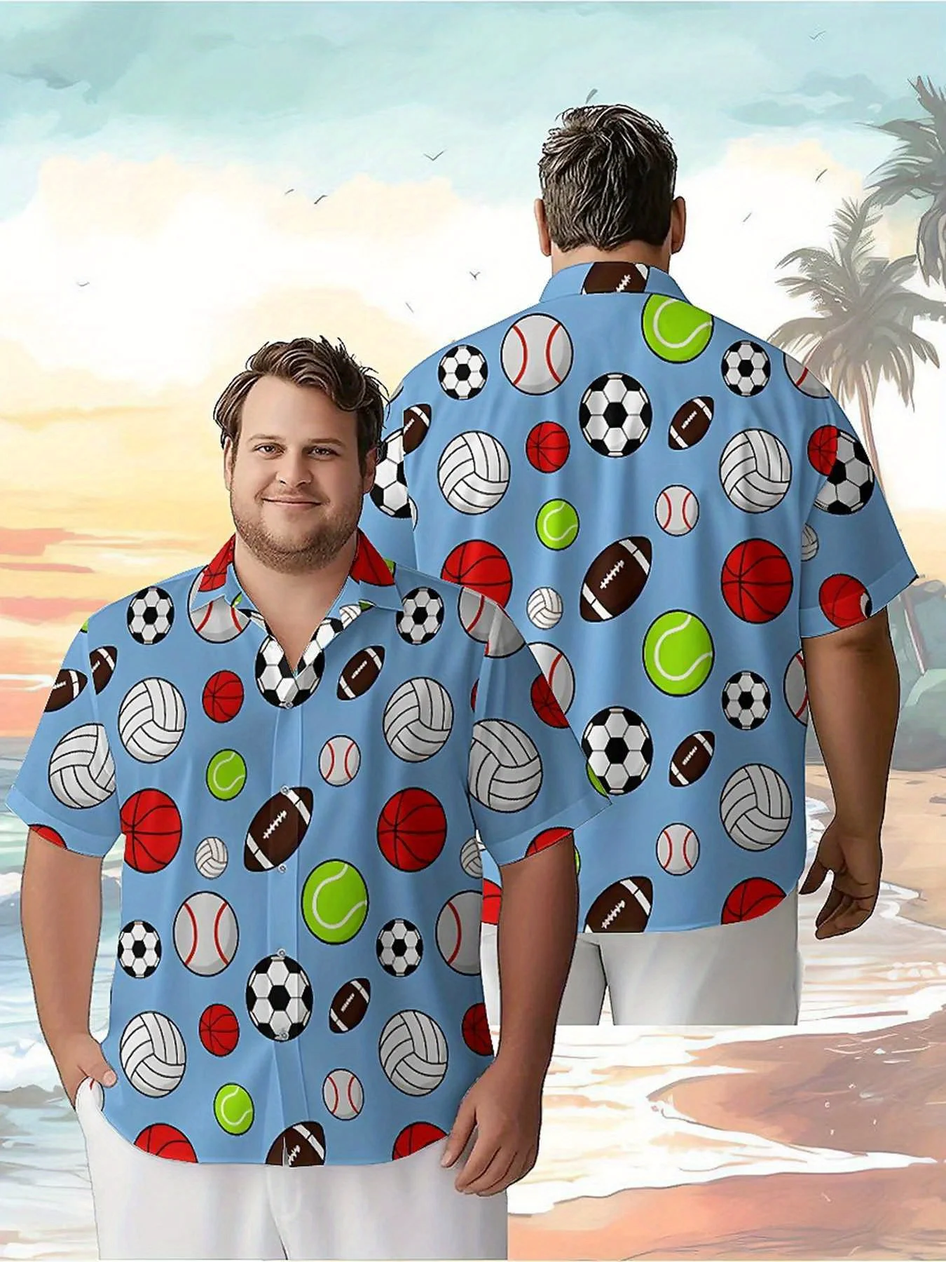 

Men's Plus Size Hawaiian ShirtsColorful Balls and Tennis Equipmentpattern,New in Summer Fashion Tops,Hip Hop Rock Streetwear