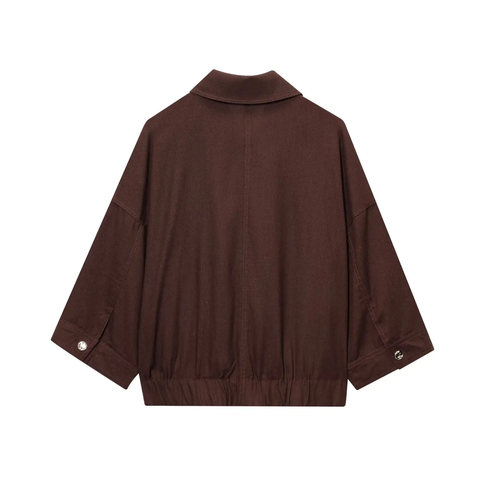 

Spring New Women's Faion Mixed Fiber Zipper Jaet Coat Casual Loose Long Sve Pure Color Flip Collar Zipper Closure