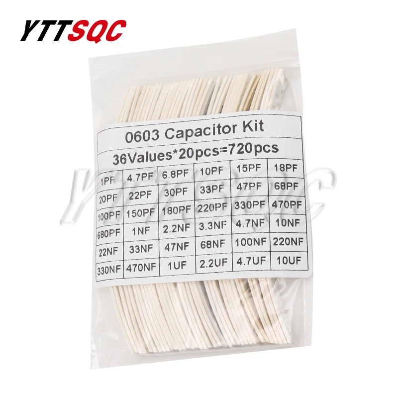 320PCS 720PCS 0603 0805 1206 SMD Capacitor Assorted Kit 16/36/50Values 1PF - 10UF Capacitance Set 100NF 0.1UF 1UF 2.2UF 4.7UF