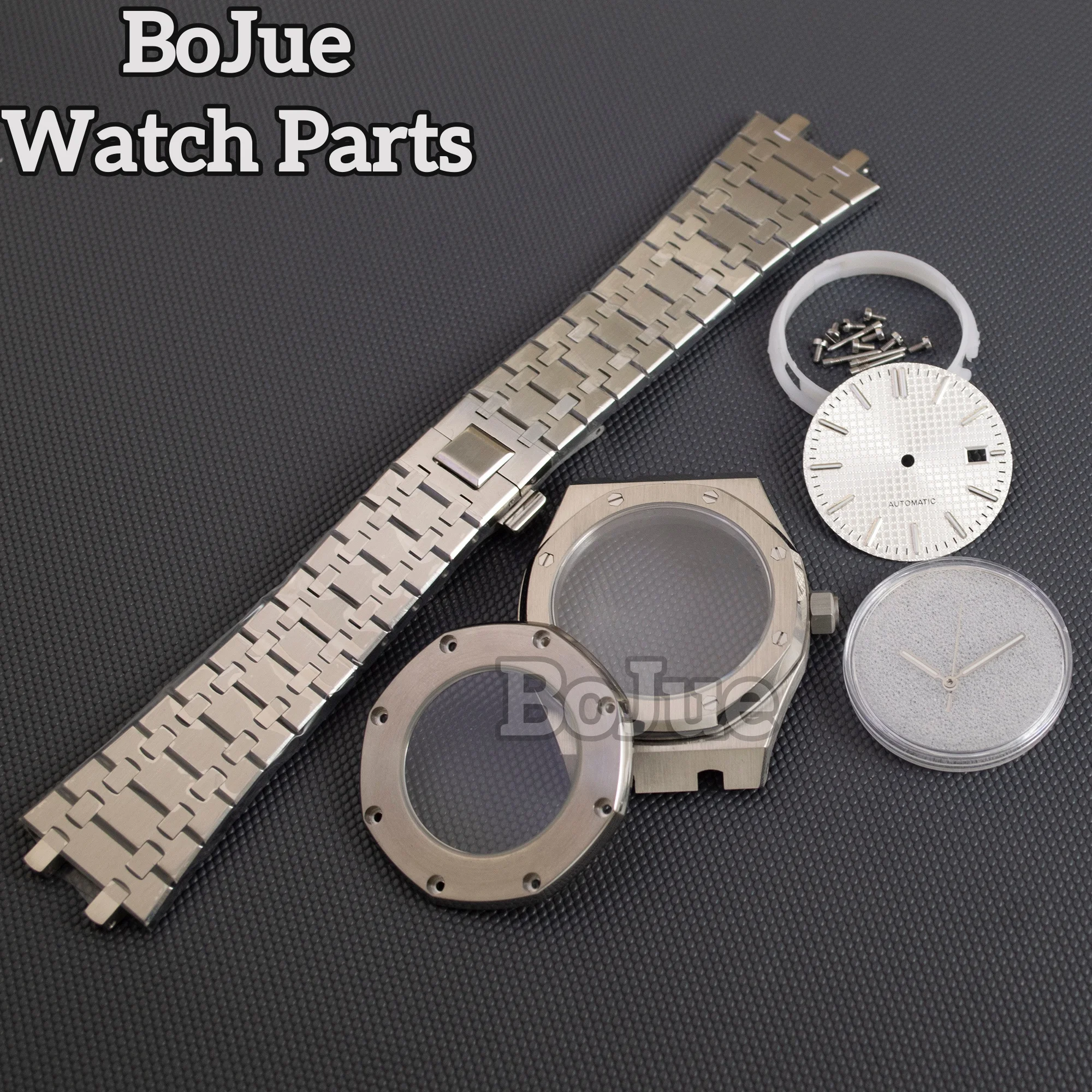 Obudowa zegarka męskiego 41 mm, stal nierdzewna, pasek, elementy bransolety do mechanizmu Oak nh35 nh36 nh70, tarcza 31,8 mm, wodoodporne szkło szafirowe.