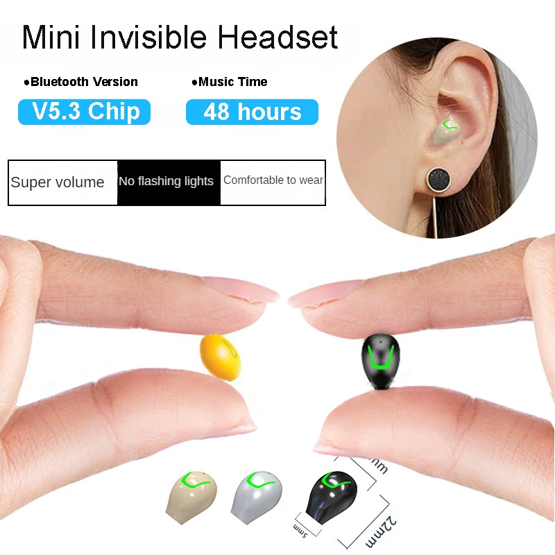 Mini Invisible Headset Bluetooth 5.3 in-ear Earphones TWS Wireless Headphones ENC Noise Reduction HiFi Earbuds With Microphone