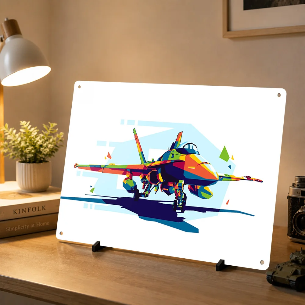 F-18 Hornet in WPAP 3D Texture Printed Poster Custom Vintage Metal Tin Plate Sign for Wall Art Home Decoration Gaming Desk Decor