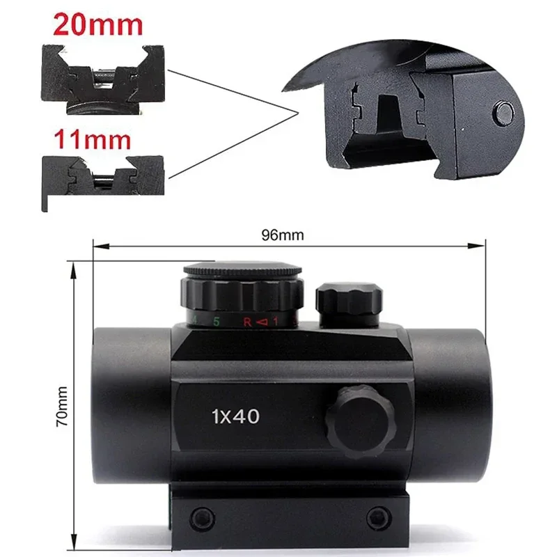 1x40 celownik z czerwoną kropką taktyczny kompaktowy celownik lustrzany 11mm/20mm szyna lunety celownicze Picatinny do akcesoriów myśliwskich