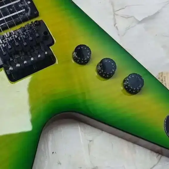 Dean Dimebag Guitarra Elétrica Flame Maple Top Venda Quente, com corpo verde gradiente