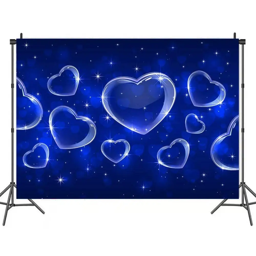 Dark Blue Heart-shaped Bubbles Backdrops Photo Background House Decorations for Couples Holiday Party Portrait Photography Props