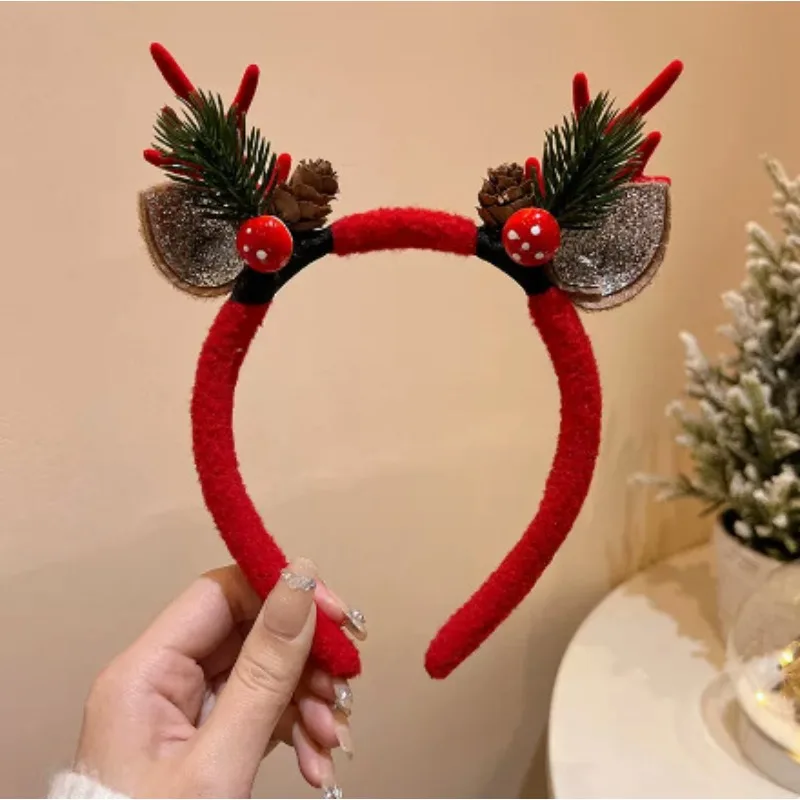 새로운 크리스마스 머리띠 귀여운 사슴뿔 벨 휴일 파티 롤플레잉 섹시하고 귀여운 머리띠 크리스마스 용품 성인용 헤어 액세서리