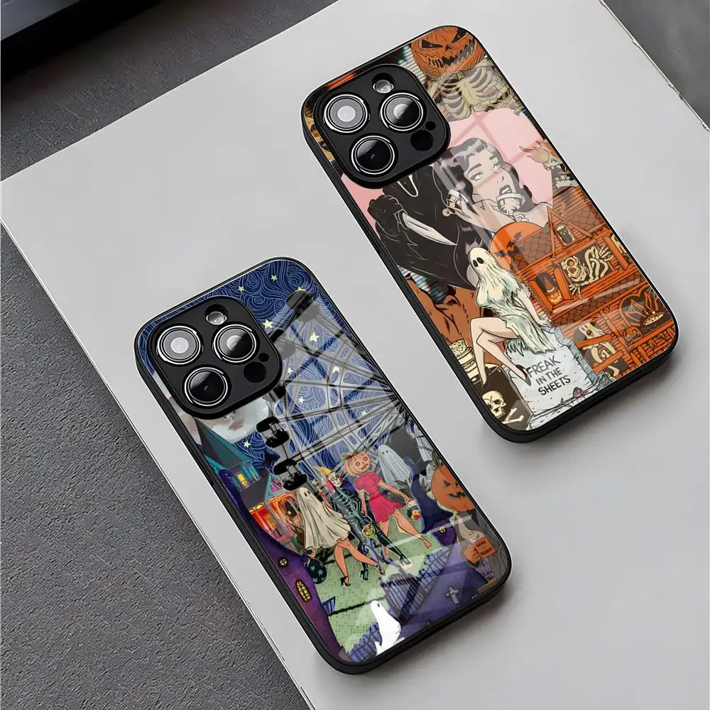 Happy Scary Halloween Phone Case For IPhone 15 Pro Max 14 Plus 12 Mini 11 13 X XR XS 16 Pro SE Tempered Glass Back Cover