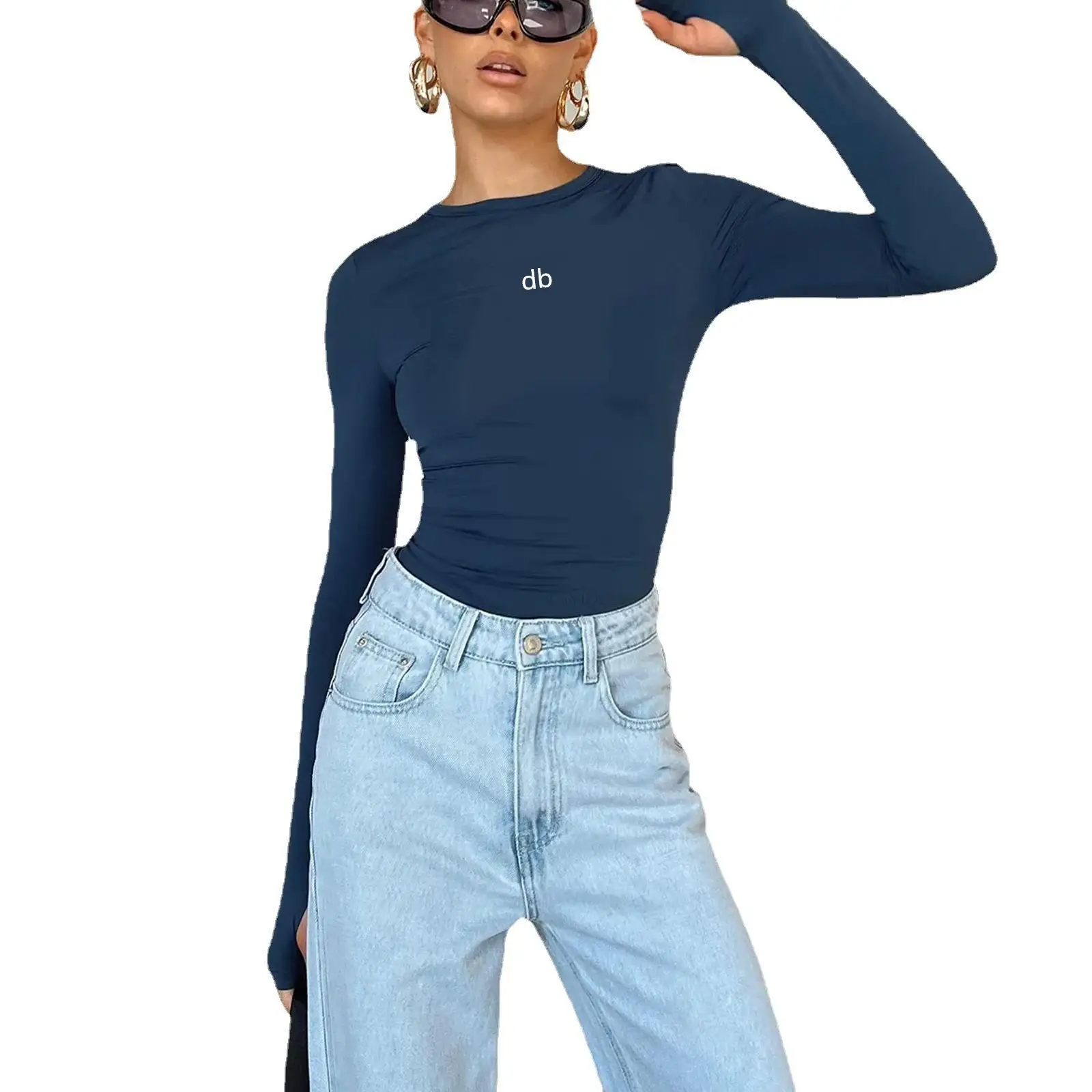 2026 Lady's New Round-neck Solid-color T-shirt - Slim-fitting, Versatile, Suitable for Fitness, Yoga and Sports, Long-sleeved image 4
