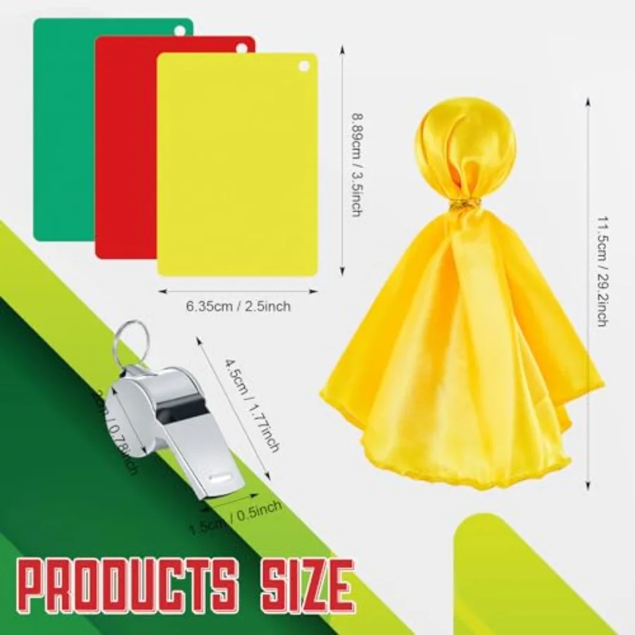 6 Pcs Perlengkapan Wasit Sepak Bola Termasuk 2 Set Kartu Wasit Hijau Merah Kuning 2 Peluit Wasit Logam dengan Tali Gantungan 2 Bola Sepak