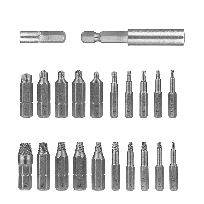 22 Piece Damaged Screw Extractor Kit, Easy Removal Stripped Screw Extractor Kit, Made Of H.S.S. 4341 , Hardness 62-63Hrc