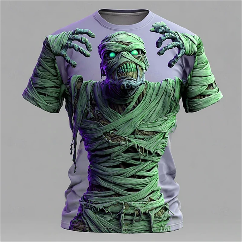 New Men's Halloween T-shirt with 3D Mummy Printed Pattern Short Sleeve T-shirt Crew Neck Shirt Designer Horror Party clothing