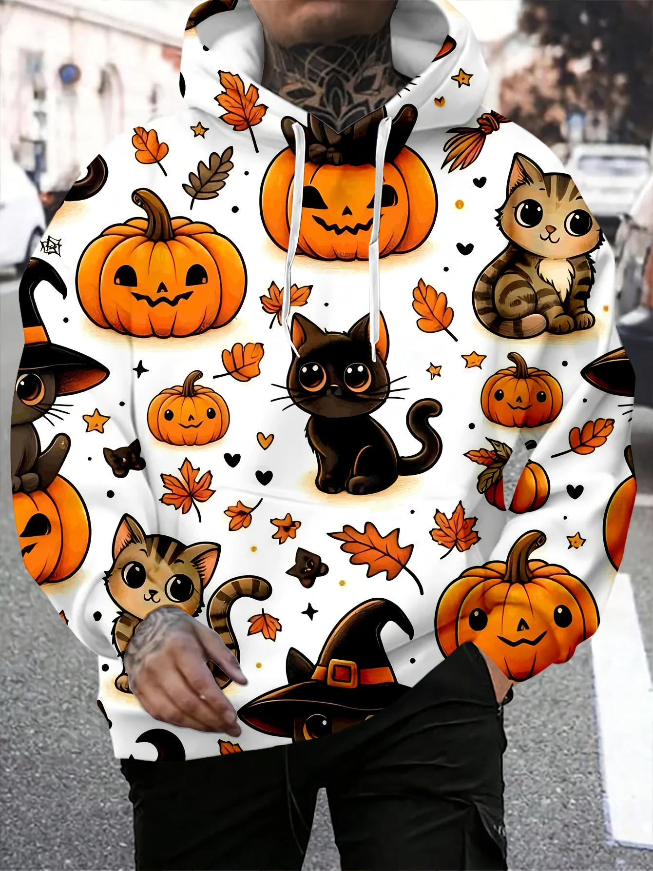 الرجال ثلاثية الأبعاد هالوين القط واليقطين طباعة مقنعين البلوز بأكمام طويلة بلوزة كاجوال لخريف وشتاء ملابس خارجية هوديس #1