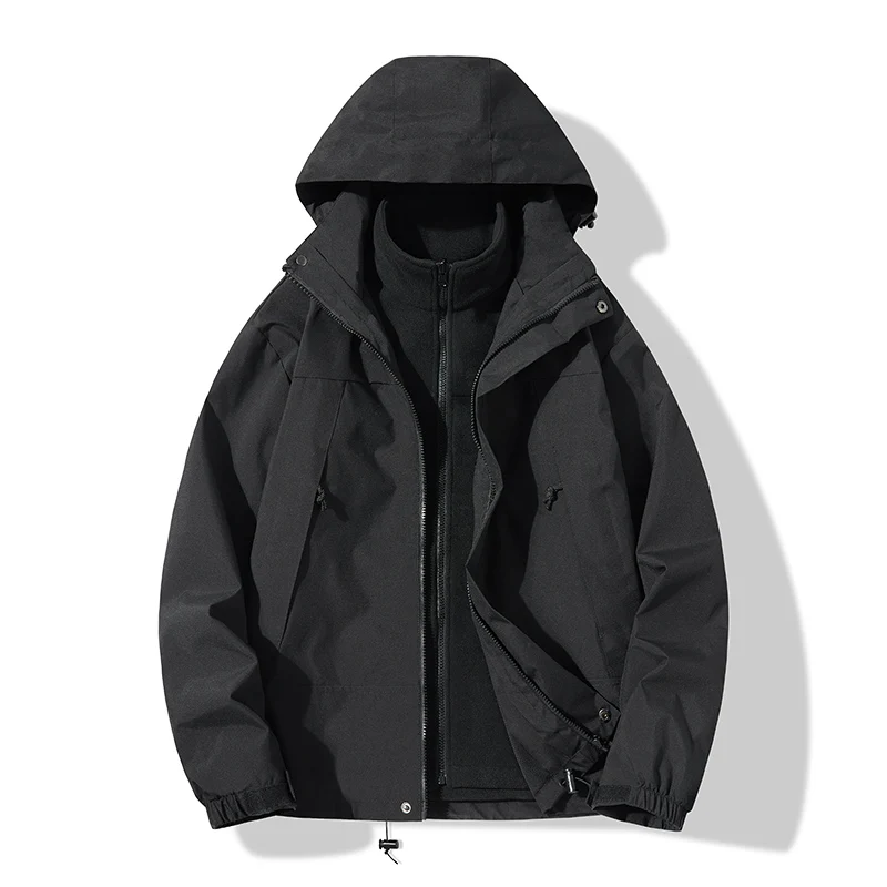 3-in-1 Outdoor Waterproof Cardigan Thick Coat Autumn Winter Raincoats Camping HikingWindbreaker Men Women 2pcs Set Hooded Jacket