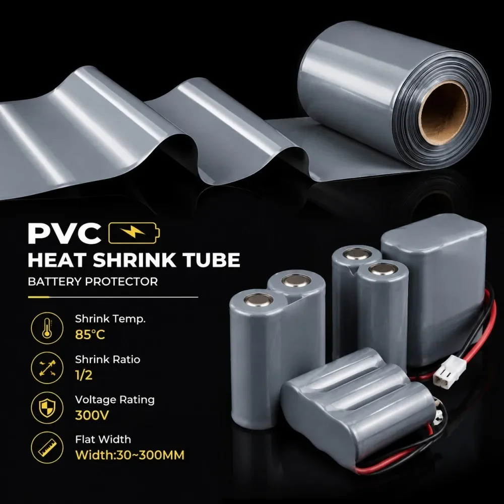 18650 PVC Heat Shrink Tube Battery Pack Gray Width 30~300mm Heat Shrinkable Sleeve Insulate Protection Film Wrap Lithium Sheath