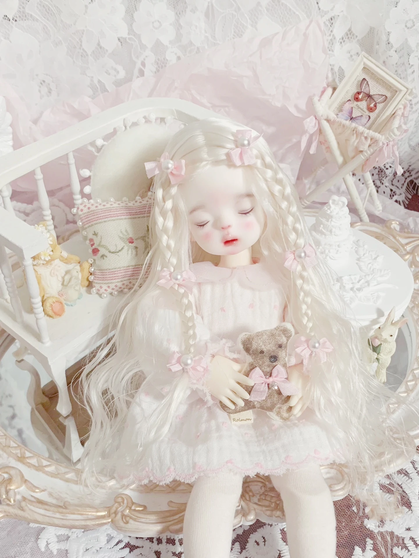 

Уникальный дизайн, двойная коса на лбу, оригинальные белые парики из мохера 1/6, 1 шт.