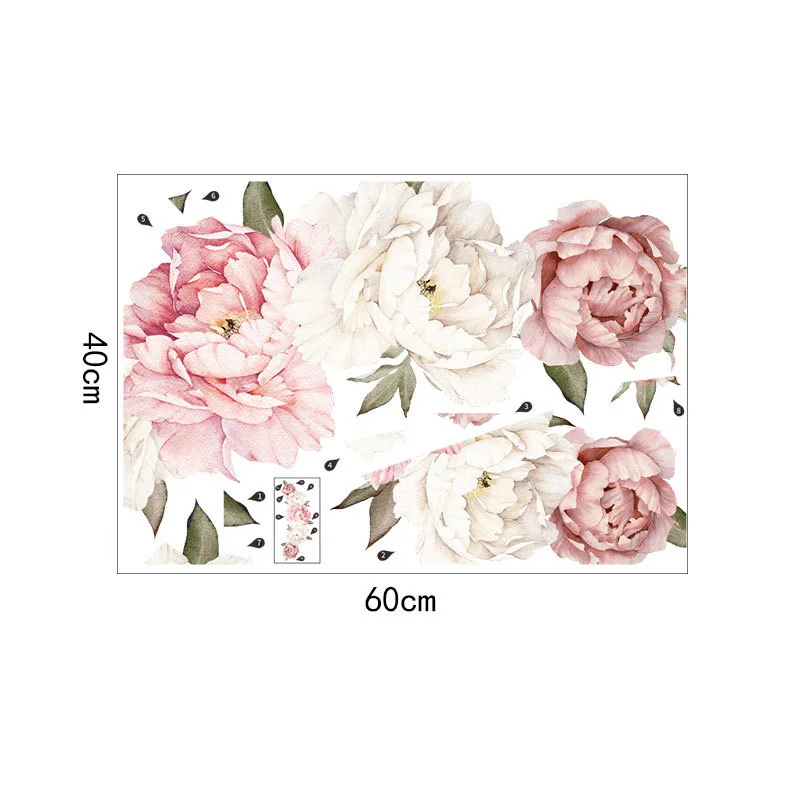 40*60cm Wall Sticker Decoration Home Removable Vinyl Waterproof Art Bedroom DIY Decals Peony flower High quality