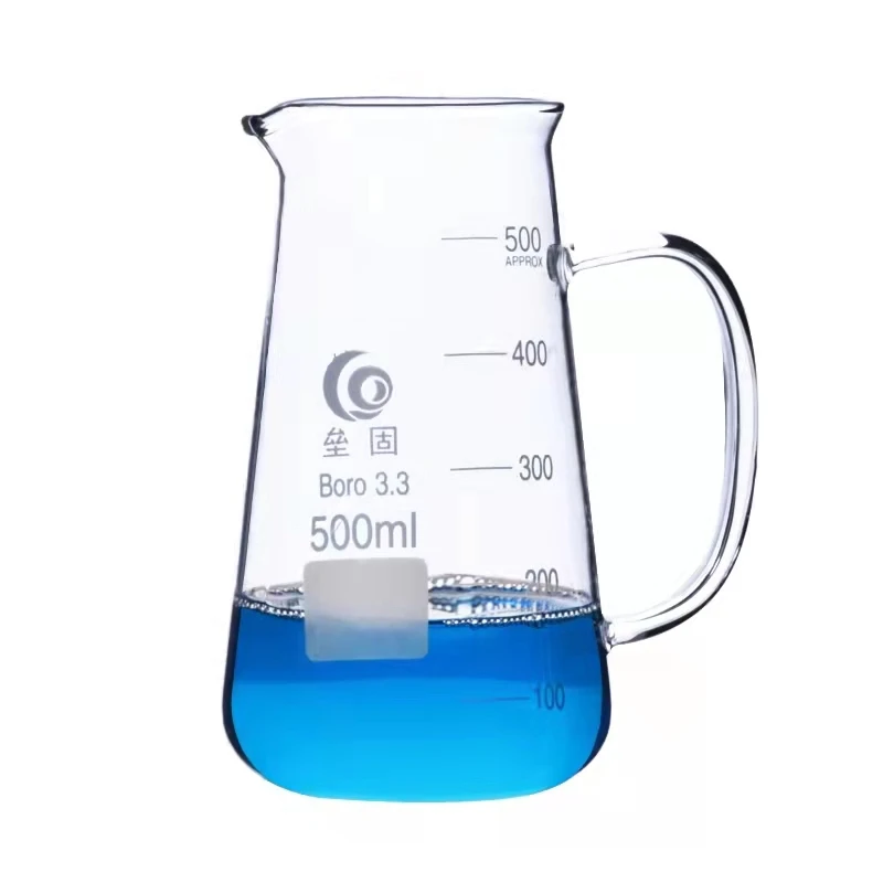 copo de vidro conico do triangulo do borosilicate do laboratorio com bico 1pc 125ml 250ml 500ml com punho 01