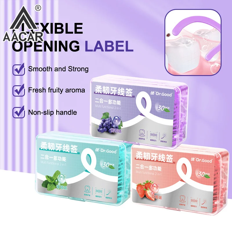 

30pcs/Box Fruit Flavored Adult Dental Floss Swab Portable And Smooth Cleaning Dental Floss Stick Cleaning Oral Cavity Home