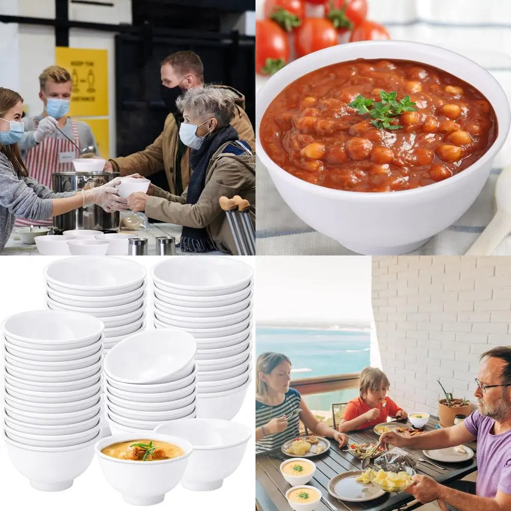 

50 Pack Unbreakable White 10 oz Bowls Set - Ideal for Dessert, Soup, Salad, Pasta, Cereal - Dishwasher Safe