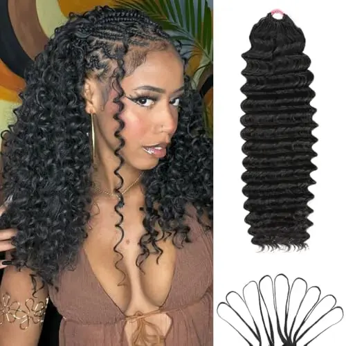 Feather Crochet Human Hair for Black Women 16-24 Inch Deep Wave Miracle Knots Crochet Human Hair Natural Black