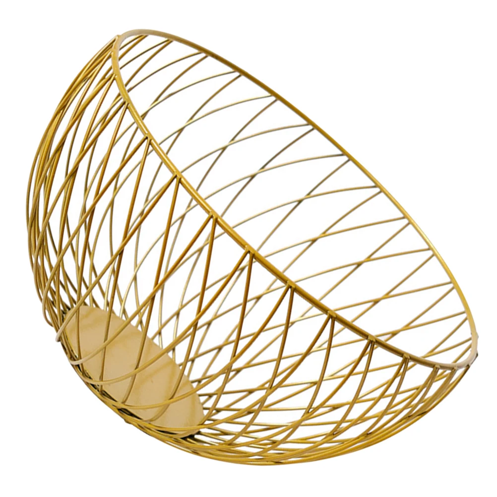 

Golden Metal Fruit Basket Hollow Out Snack Container Tray Kitchen Coffee Table Holder Iron Wire Food Bowl Decorative Storage