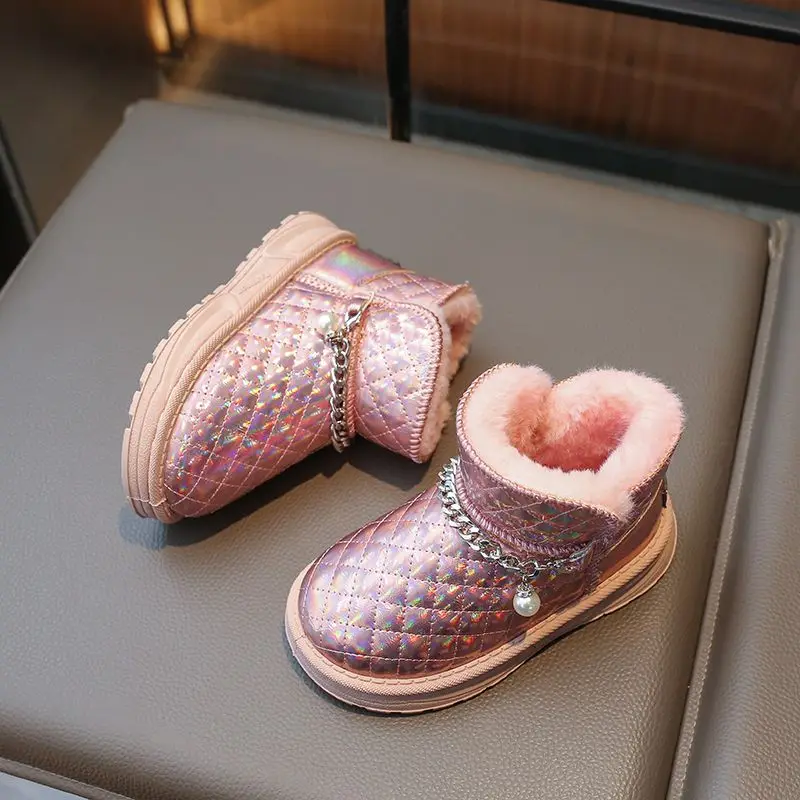 Girl's Winter Snow Boots Leather Waterproof Slip Resistant Thickened Fleece Lined Autumn Winter Kids Footwear​
