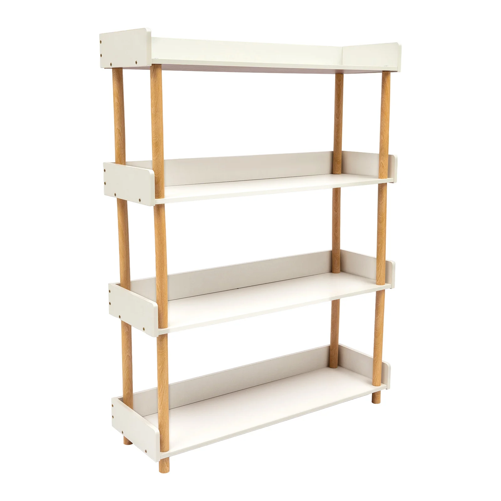 4-tier Storage Shelf, Open Bookcase Holder Modern Display Bookshelf Oak Color/Warm White