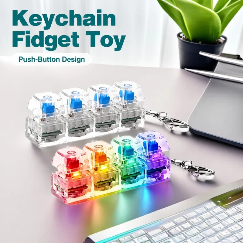 Novelty Button Squeeze Keyboard Keychain Mini Pendant Stress Relief Toy Anxiety Release Fidget Gadget Portable  Boredom