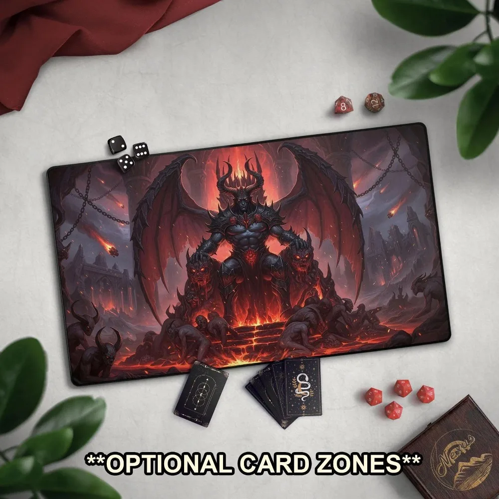 Demon Overlord TCG Playmat, Dark Fantasy Mat With EDH Zones, Demon Themed Deck, Large Extended Play Mat, Cool Demonic Throne Art