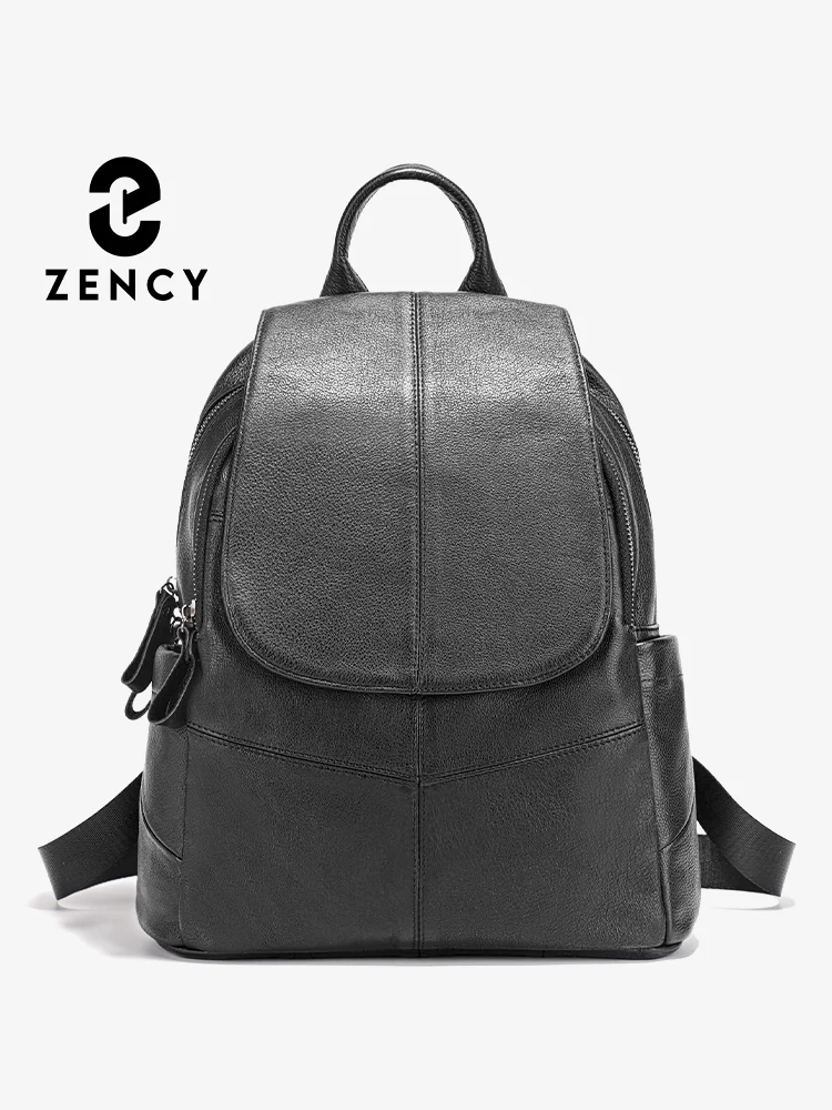 

Zency 100% Genuine Leather Backpack For Women's High Quality Black Purse Commuter Travel School Satchel Female Shopper Bag Winte