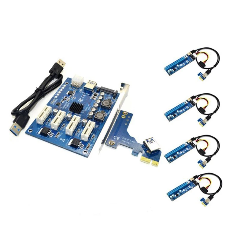 PCI-E X1to4pci-E X16 Expansion Kit 1To4 Port PCI Express Switch Multiplier HUB 4Pin USB Riser Card For BTC Miner Mining