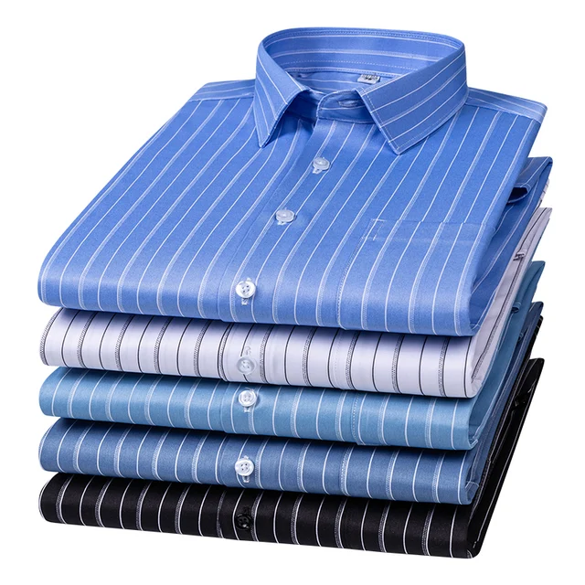 Nowe rozciągliwe koszule męskie w paski przeciwzmarszczkowe Koszule z długim rękawem dla mężczyzn w kratę Slim Fit Social Business Blouse Shirt S-5XL