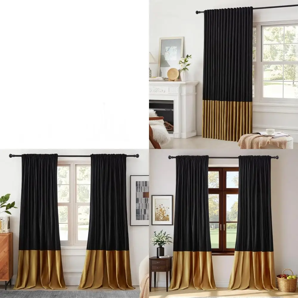 

Современные длинные бархатные шторы черного золота 108, комплект из 2 панелей, дизайн затемненной задней панели, звукоизоляция для декора гостиной и спальни