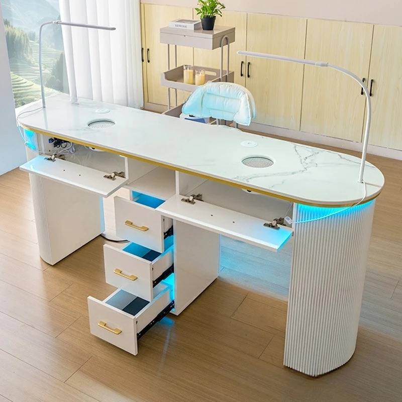 Manicure table single double rock slab with wireless charging desktop vacuum cleaner for nail salons