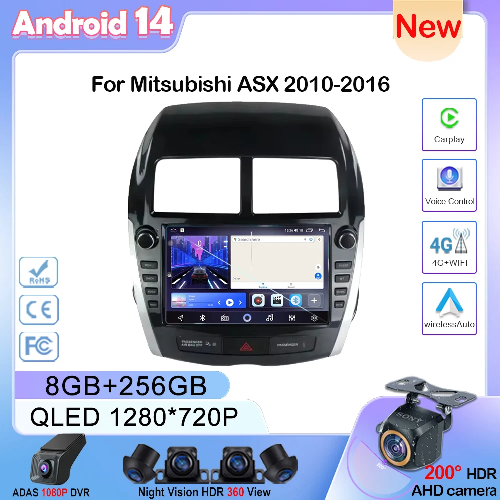 

Head Unit Navigation Car Auto Radio For Mitsubishi ASX 2010-2016 Android Player DVD Carplay No 2din Multimedia Touch Screen QLED