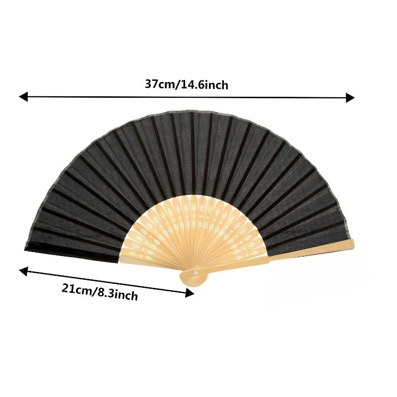 12 Pcs Black Mixed Folding Paper Hand Fan Set, Handheld Fan For Wedding Party Favors, Women Fashion Accessory Home Table Decor