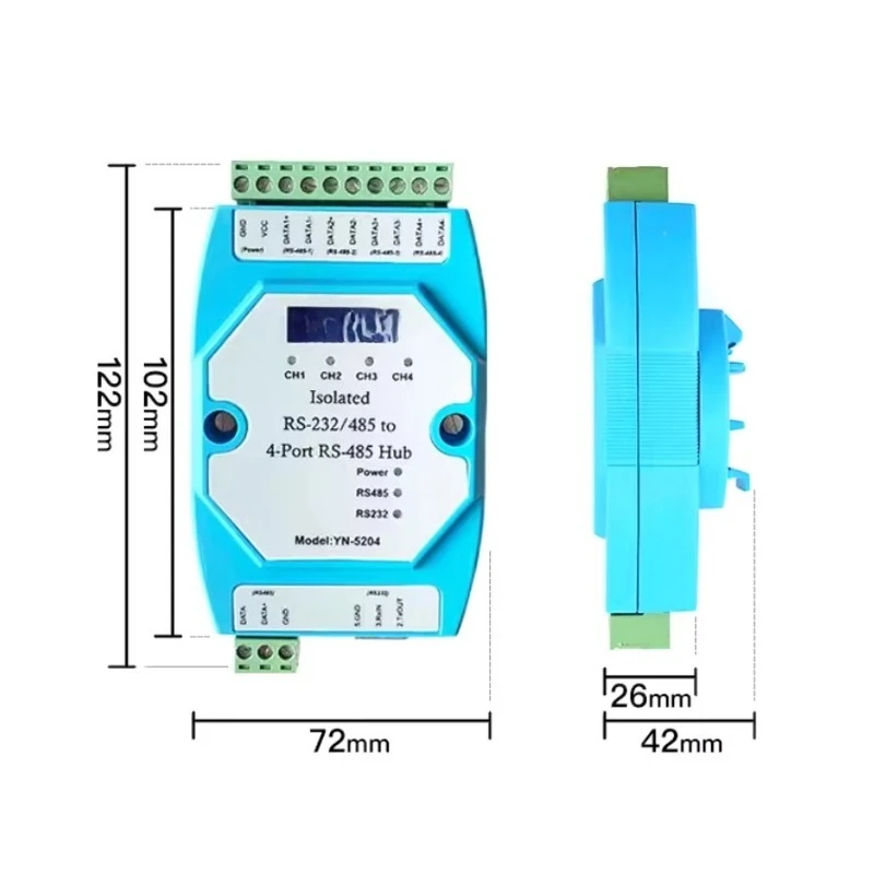 Isolated RS232 RS485 to 4 Ports RS-485 Hub Repeater with Lightning Protection Industrial Signal Amplification Accessory